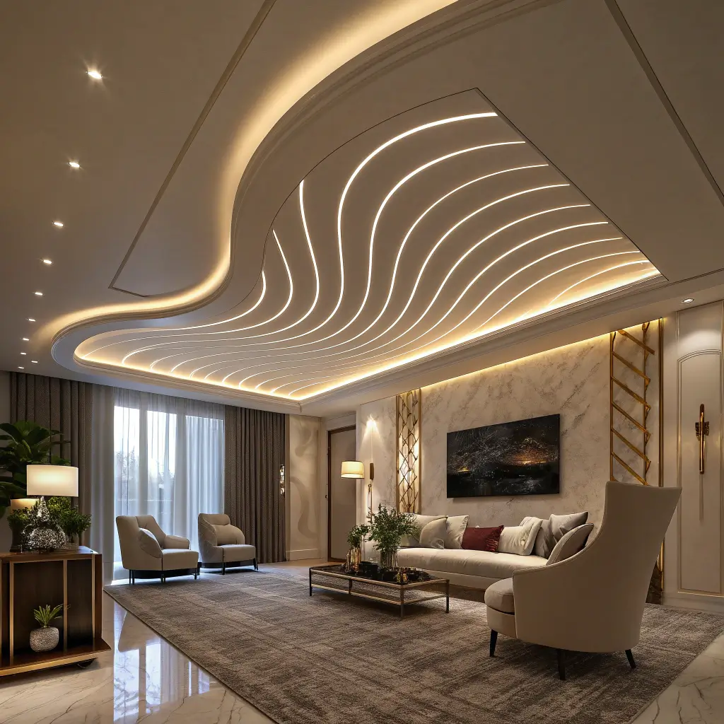 15 Modern Luxury Ceiling Design Ideas for Living Rooms - Lawn Liberty